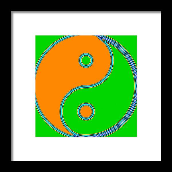 Balance Framed Print featuring the painting Yin Yang orange green pop art by Eti Reid