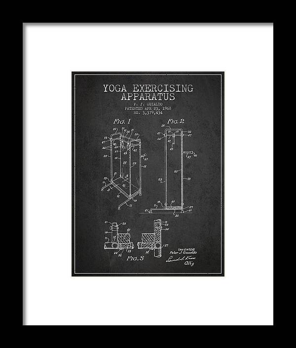 Yoga Framed Print featuring the digital art Yoga Exercising Apparatus patent from 1968 - Charcoal by Aged Pixel