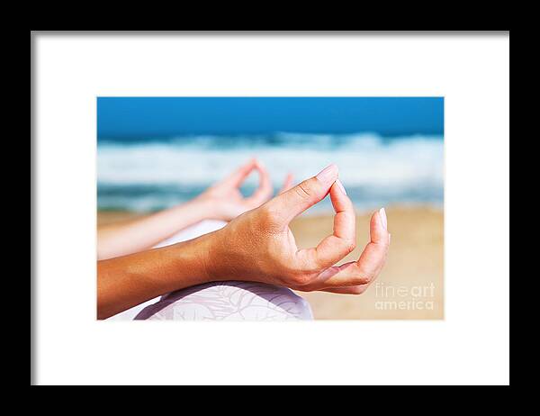 Beach Framed Print featuring the photograph Yoga meditation on the beach by Anna Om