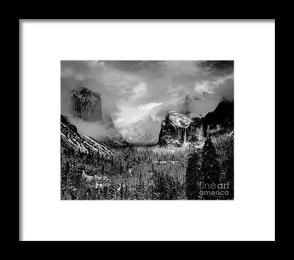 Mountains Framed Print featuring the photograph Yosemite Valley Clearing Winterstorm 1942 by Ansel Adams