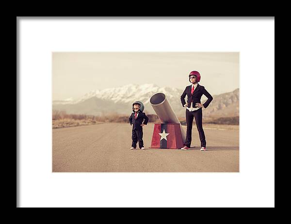 Cool Attitude Framed Print featuring the photograph Young Boy And Woman Business Team With by Richvintage