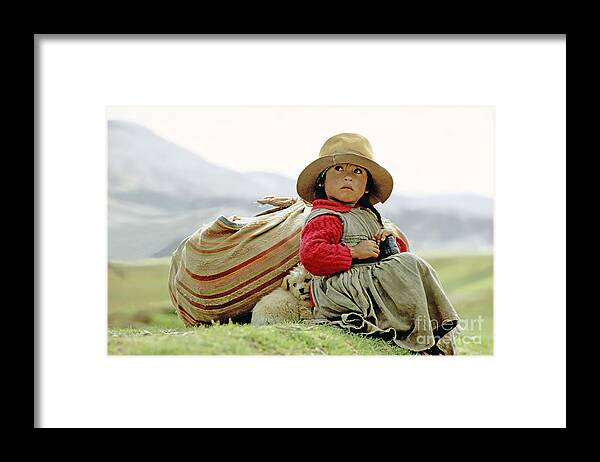 Girl Framed Print featuring the photograph Young Girl in Peru by Victor Englebert