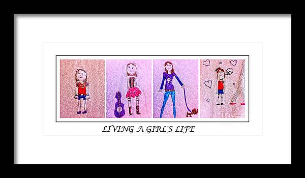 Young Girl Living A Girl's Life Child's Drawing Children's Art Framed Print featuring the drawing Young Girl - Living a Girl's Life - Child's Drawing - Children's Art by Barbara A Griffin