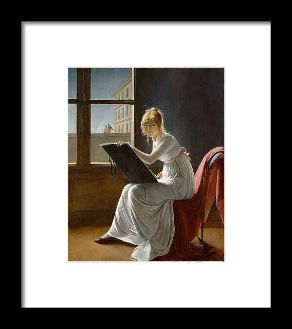 Marie-denise Villiers Framed Print featuring the painting Young Woman Drawing by MotionAge Designs