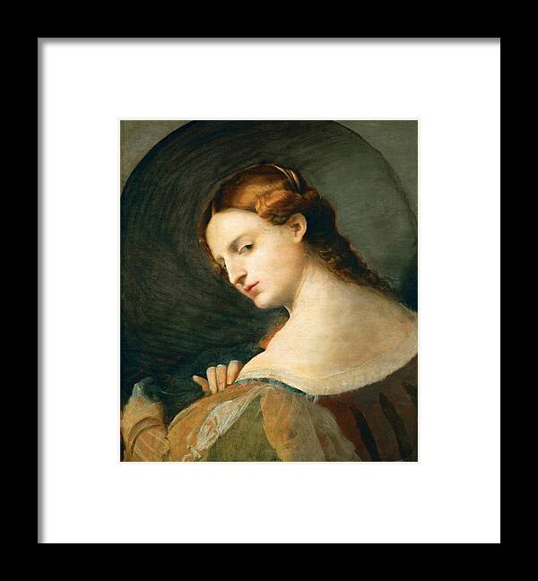 Palma Vecchio Framed Print featuring the painting Young Woman in Profile by Palma Vecchio