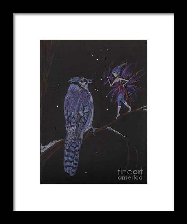 Bluejay Framed Print featuring the drawing You've Been Kinda Mean by Dawn Fairies