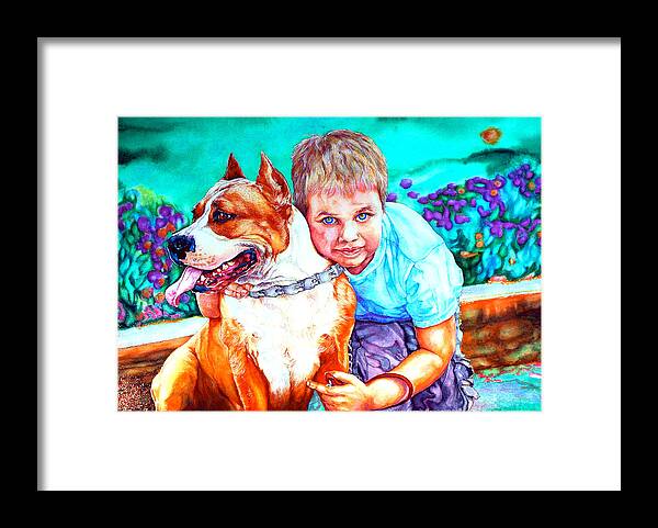 Pit Bull Framed Print featuring the painting Zac and ZuZu by Xavier Francois Hussenet