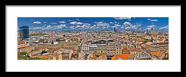 Croatia Framed Print featuring the photograph Zagreb lower town colorful panoramic view by Brch Photography