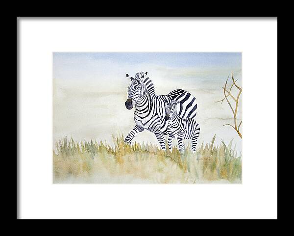 Zebra Framed Print featuring the painting Zebra Family by Laurel Best