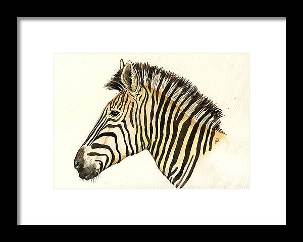 Zebra Framed Print featuring the painting Zebra head study by Juan Bosco