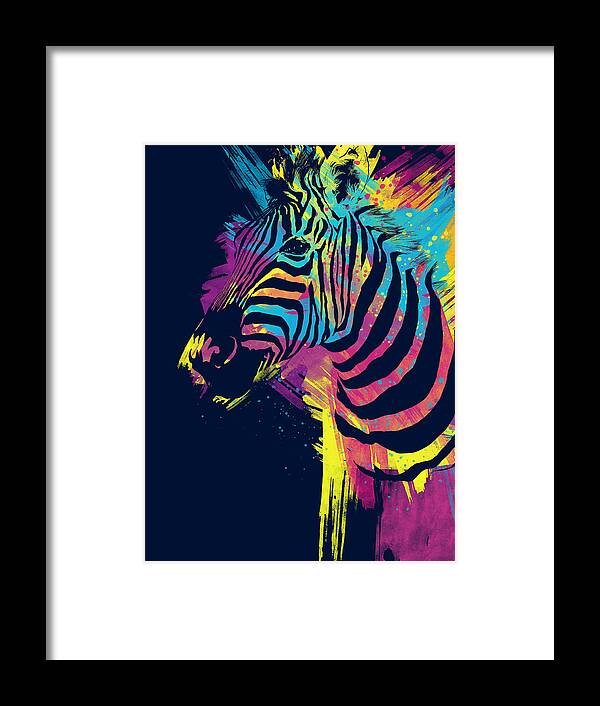 Zebra Framed Print featuring the digital art Zebra Splatters by Olga Shvartsur