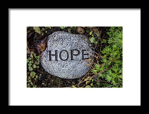 Hope Framed Print featuring the photograph Zen stone HOPE by Eti Reid
