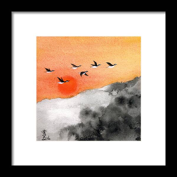 Zen Framed Print featuring the painting Zen Sunset by Oiyee At Oystudio