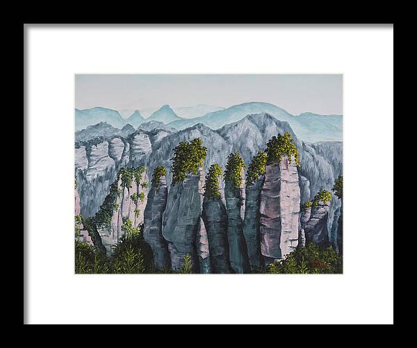 Landscape Framed Print featuring the painting Zhangjiajie China by Darice Machel McGuire
