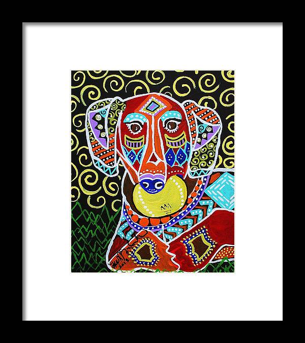 Dog Framed Print featuring the painting Zoey plays ball by Kelly Nicodemus-Miller