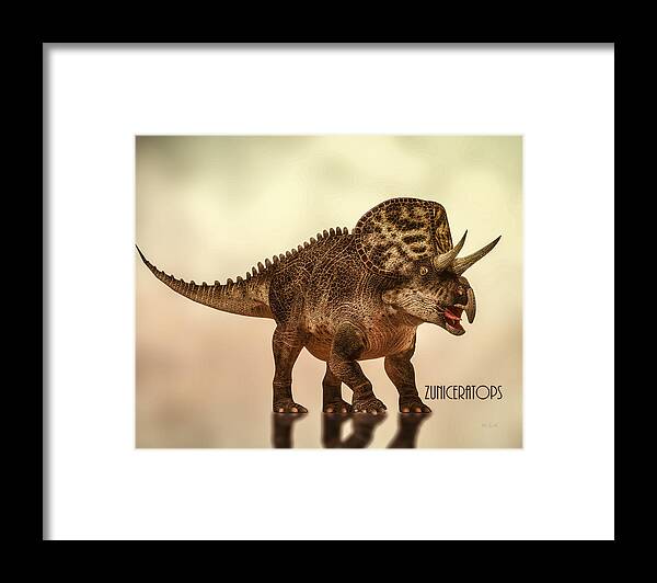 Zuniceratops Framed Print featuring the digital art Zuniceratops Dinosaur by Bob Orsillo