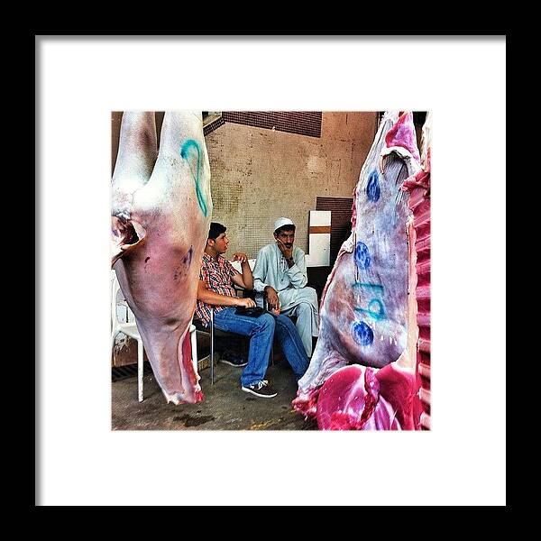 Iphoneography Framed Print featuring the photograph ... Halal Butcher ... Haiphong Road by Brian Cassey