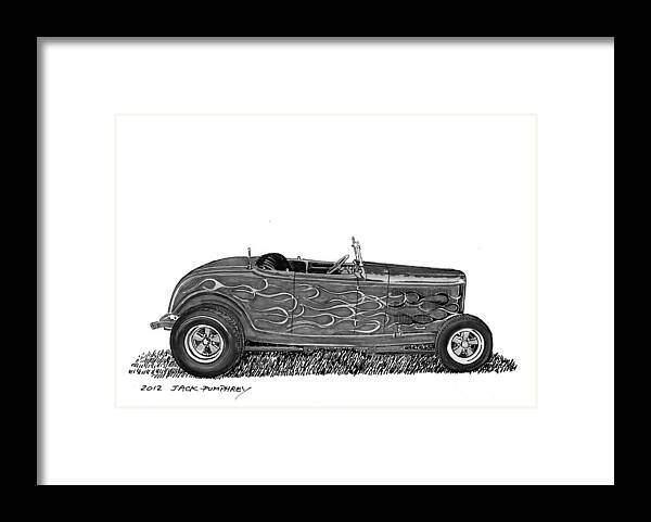 Framed Prints Of Pen And Ink Wash Paintings Of Cars From The 30s Framed Print featuring the painting 1932 Ford Hi Boy Hot Rod by Jack Pumphrey