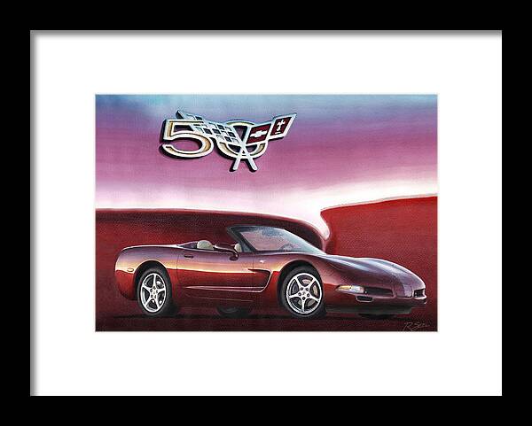 50th Anniversary Framed Print featuring the painting 50th Anniversary Corvette #1 by Rod Seel
