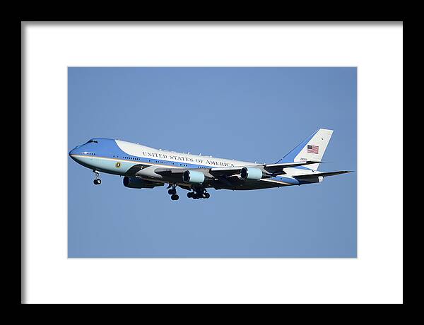 Airplane Framed Print featuring the photograph Boeing VC-25A 82-8000 Air Force One Phoenix-Mesa Gateway Airport January 25 2012 #1 by Brian Lockett