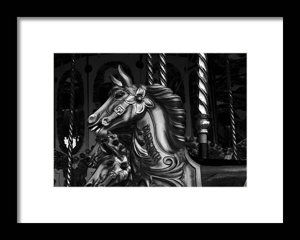 Merry Go Round Horses Framed Print featuring the photograph Carousel Horses Mono #2 by Steve Purnell