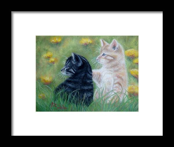 Kittens Framed Print featuring the painting Frisky Friends #1 by Annamarie Sidella-Felts