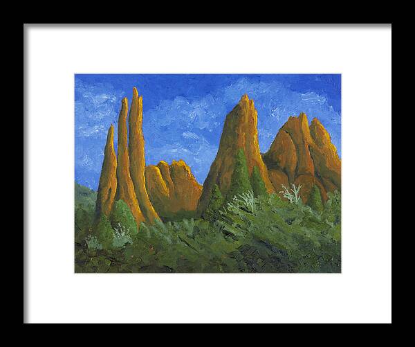 Red Rocks Framed Print featuring the painting Garden of the Gods #2 by Garry McMichael