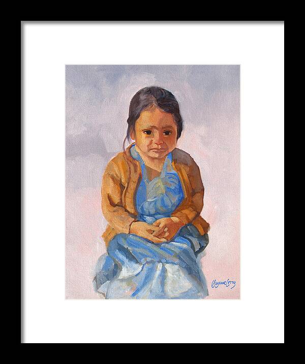 Childrens Framed Print featuring the painting Guatemalan Girl in Blue Dress #1 by Suzanne Giuriati Cerny
