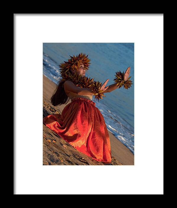 Maui Hawaii Hula Dancer Seashore Sand Sea Hula Girl Framed Print featuring the photograph Hula girl #1 by James Roemmling