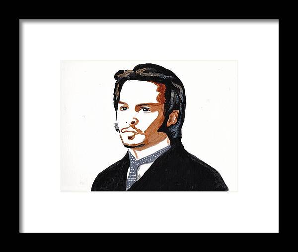 Johnny Depp Moviestar Films Actor Famous People Faces Blackandwhite Framed Print featuring the painting Johnny Depp as Inspector Abberline #1 by Audrey Pollitt