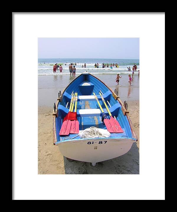 Nj Framed Print featuring the photograph Lifeguard Boat at Ocean City Boardwalk New Jersey #1 by Sven Migot