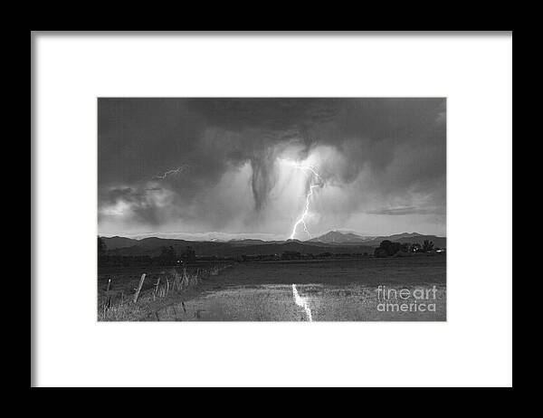 'boulder County' Framed Print featuring the photograph Lightning Striking Longs Peak Foothills 3 #1 by James BO Insogna