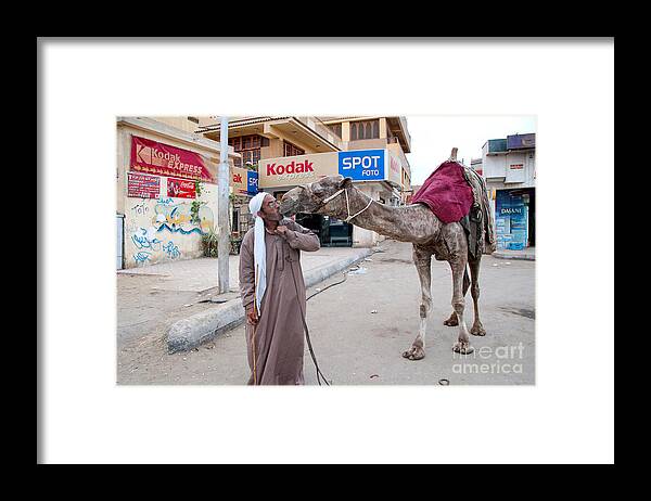 Africa Framed Print featuring the digital art Man with his Camel #1 by Carol Ailles