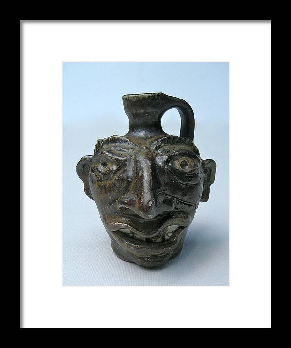 Wood Fired Stoneware Framed Print featuring the ceramic art Miniature Face Jug #1 by Stephen Hawks