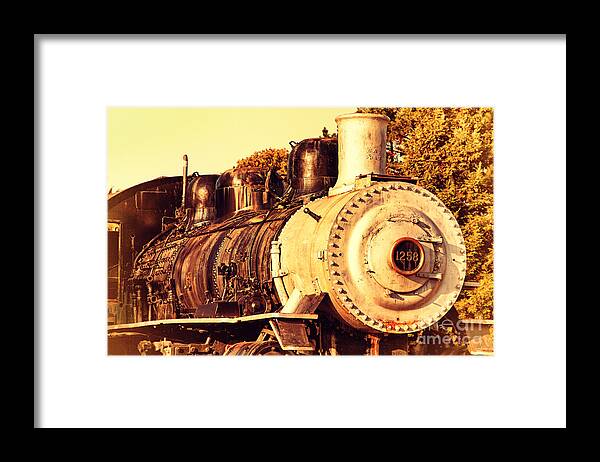 Retro Framed Print featuring the photograph Old Steam Locomotive Engine 1258 . 7D10482 #1 by Wingsdomain Art and Photography