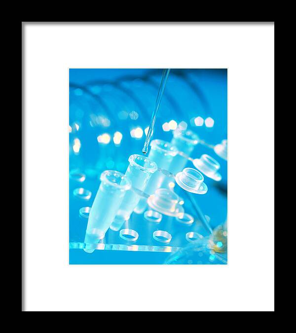 Pipette Framed Print featuring the photograph Pipette Filling A Vial With A Clear Solution #1 by Tek Image