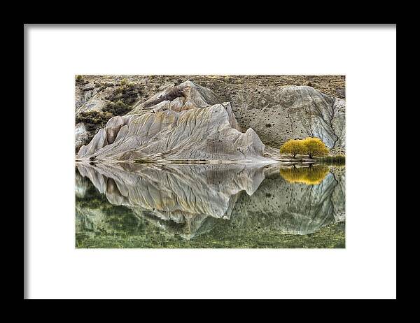 Hhh Framed Print featuring the photograph Reflection On Blue Lake, St Bathans #1 by Colin Monteath