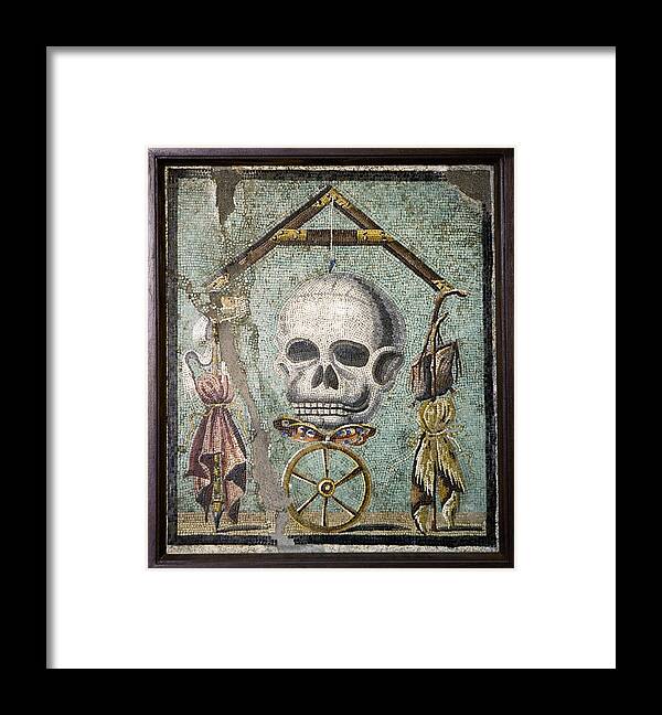 Mosaic Framed Print featuring the photograph Roman Memento Mori Mosaic #1 by Sheila Terry