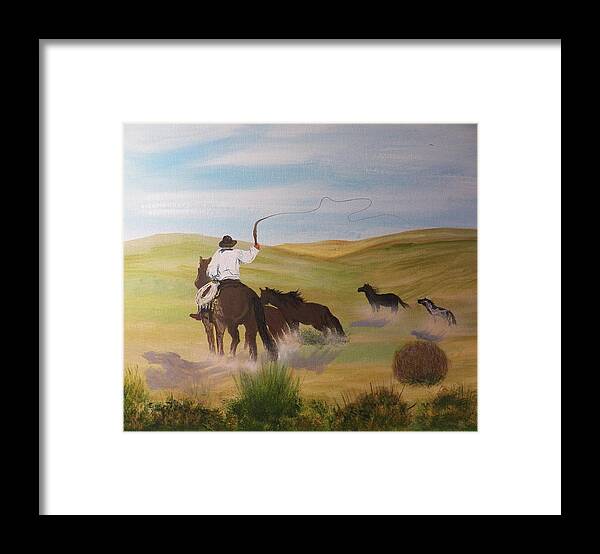 Canvas Painting Prints Framed Print featuring the painting Roundup #1 by Laurie Kidd
