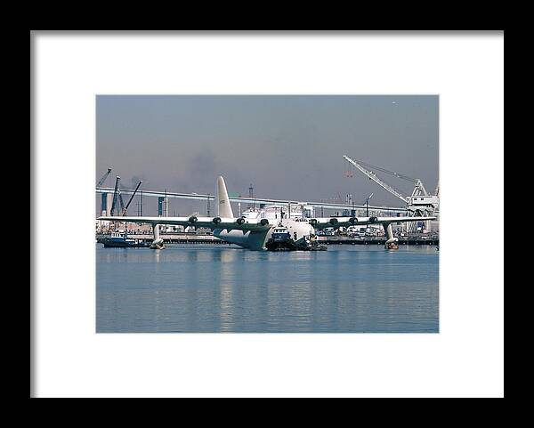 Airplane Framed Print featuring the photograph Spruce Goose Floating in Harbor October 29 1981 #1 by Brian Lockett