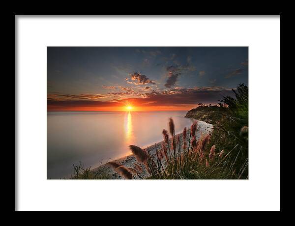 Sunset Framed Print featuring the photograph Sunset at Swamis Beach 2 by Larry Marshall