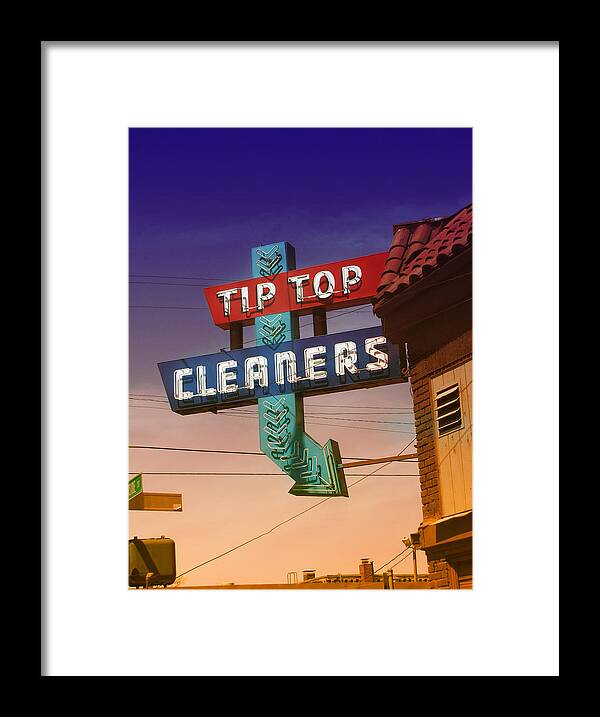 Signs Framed Print featuring the photograph Tip Top Cleaners Retro Sign #1 by Kathleen Grace