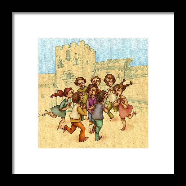 Children Illustration Framed Print featuring the painting Traditional Game 1 by Autogiro Illustration