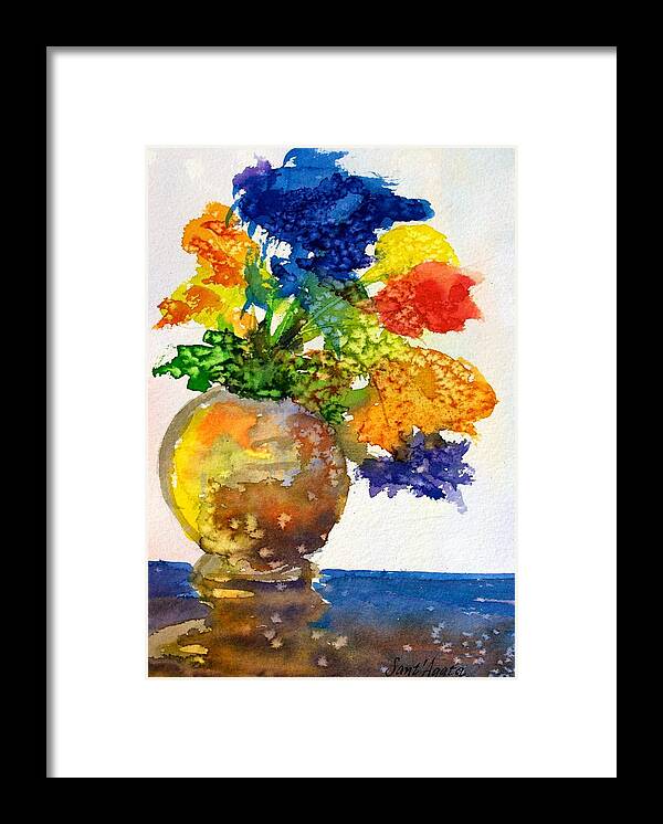 Vase Framed Print featuring the painting Vase with Flowers by Frank SantAgata