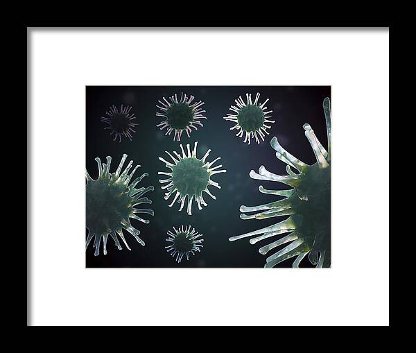 Horizontal Framed Print featuring the digital art Virus Particles, Artwork by Andrzej Wojcicki