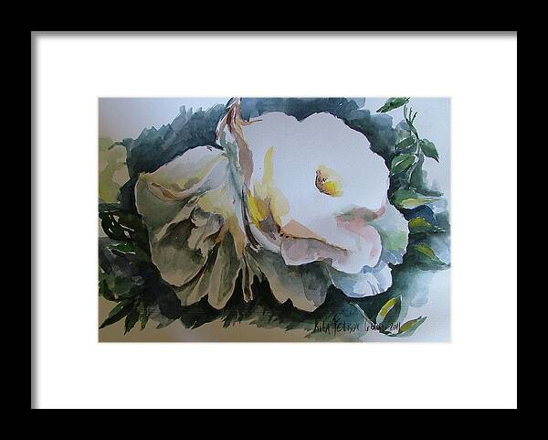 Leaves Framed Print featuring the painting White Flowers #3 by Rita Fetisov
