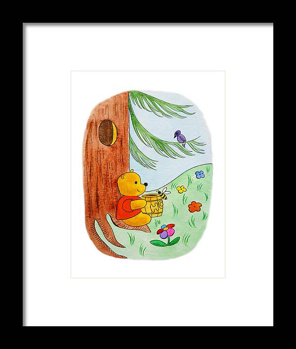 Winnie-the-pooh Framed Print featuring the painting Winnie The Pooh and His Lunch #2 by Irina Sztukowski