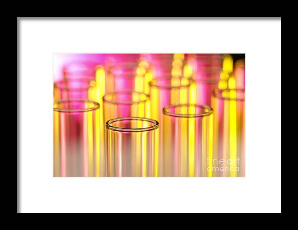 Test Framed Print featuring the photograph Laboratory Test Tubes in Science Research Lab by Science Research Lab By Olivier Le Queinec