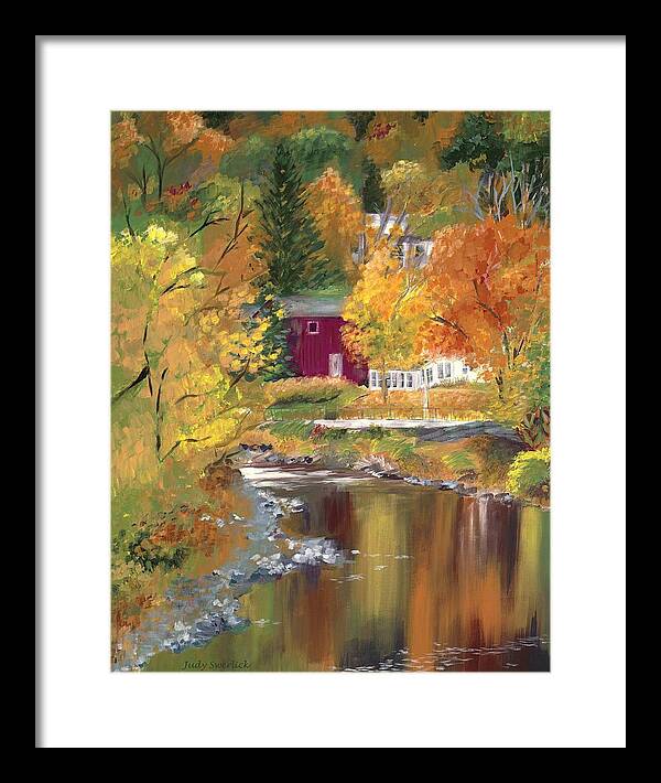 Landscape Framed Print featuring the painting Autumn in New York by Judy Swerlick