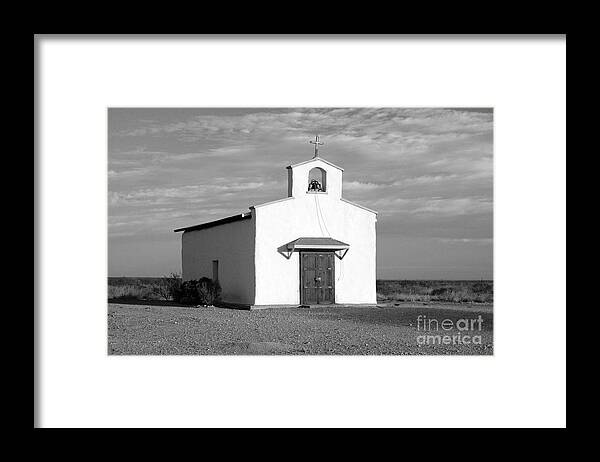 Travelpixpro West Texas Framed Print featuring the photograph Calera Mission Chapel in West Texas Black and White #1 by Shawn O'Brien
